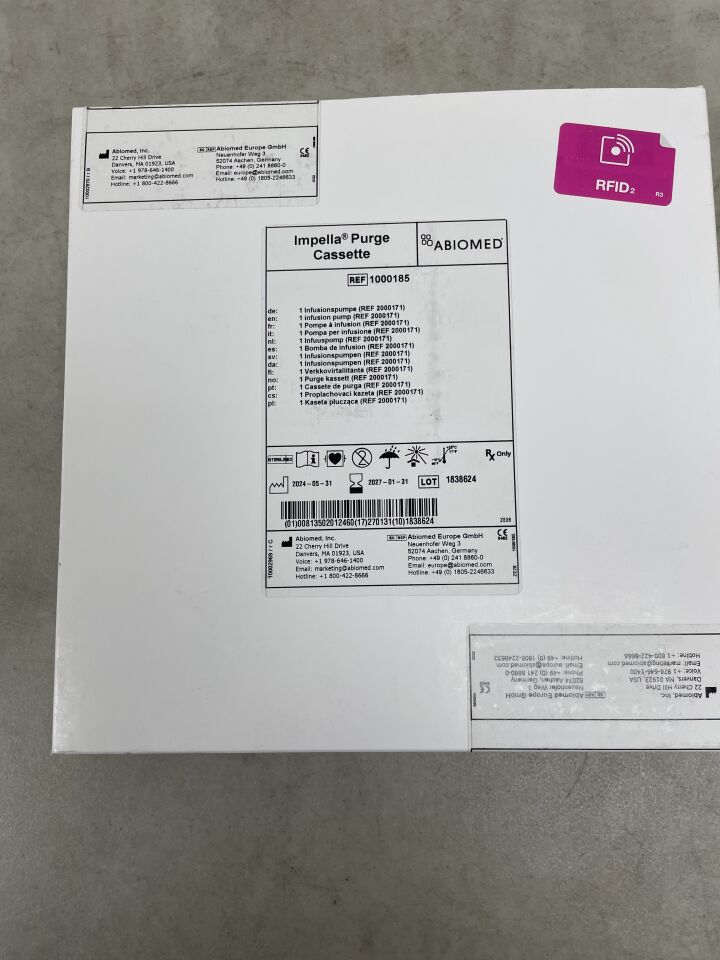 1000185 - ABIOMED - Casete de purga para el controlador Impella - Bomba de infusión (2000171) - Conector en Y retirado, (BX/1) - (Fecha de caducidad: 31/01/2027)