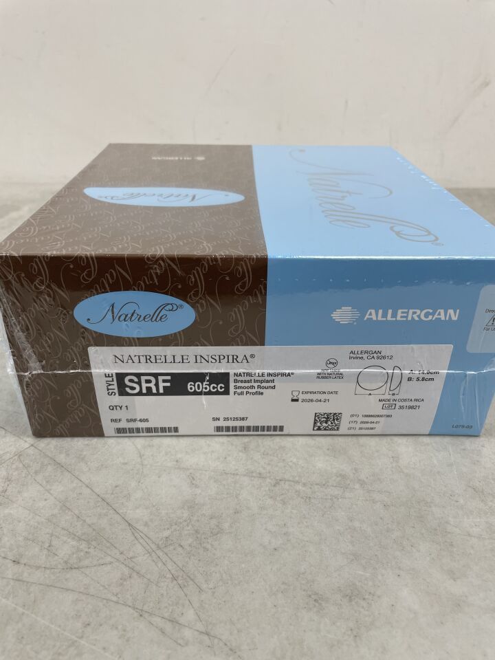 SRF-605 - ALLERGAN - Natrelle INSPIRA Breast Implant, Smooth, Round, Full Profile, 605cc, (BX/1) - ( Expiry Date: 2026-04-21 )