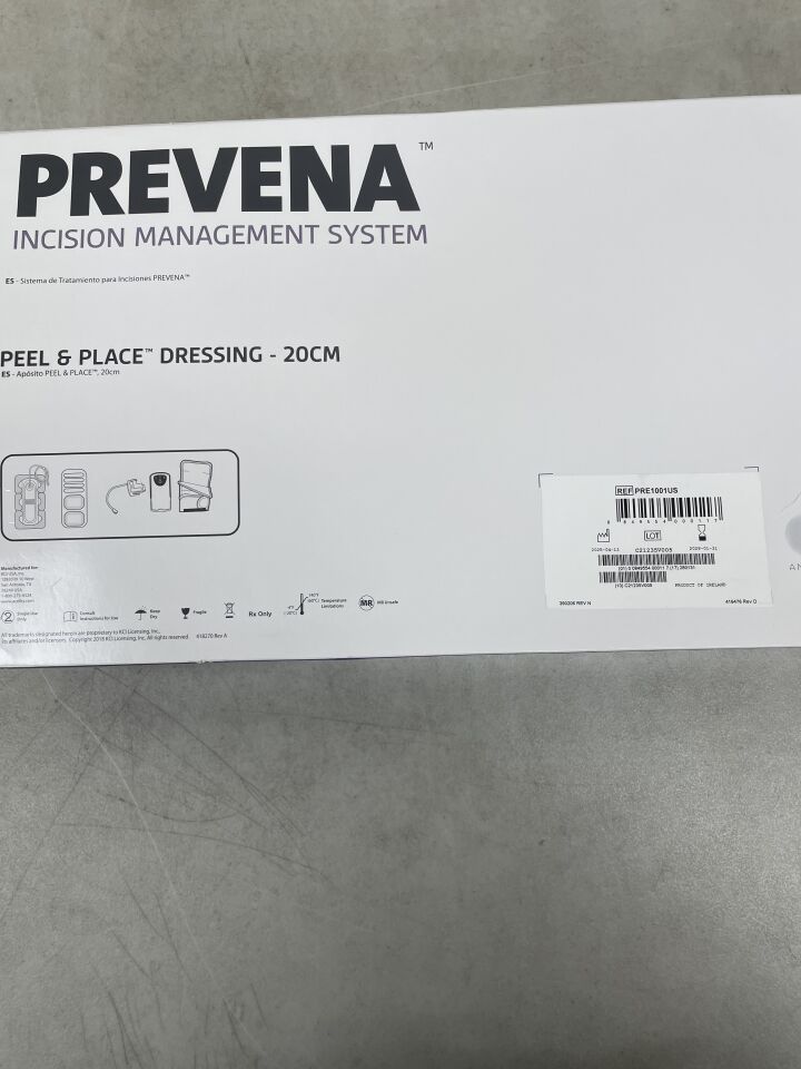 PRE1001US - KCI - Prevena Incision Management System, Peel & Place Dressing, 20cm, (BX/1) - ( Expiry Date: 2028-01-31 )