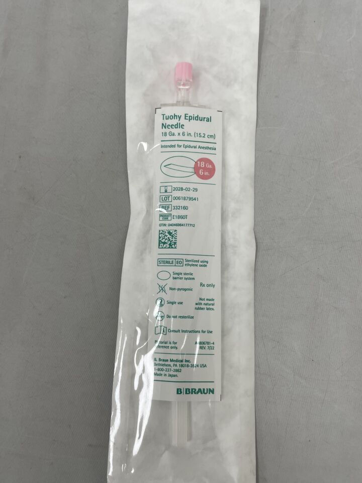 332160 - B BRAUN - Tuohy 硬膜外穿刺針 18G x 6.0" 帶翼和透明針座,(EA)-(有效期至:2028-02-29)