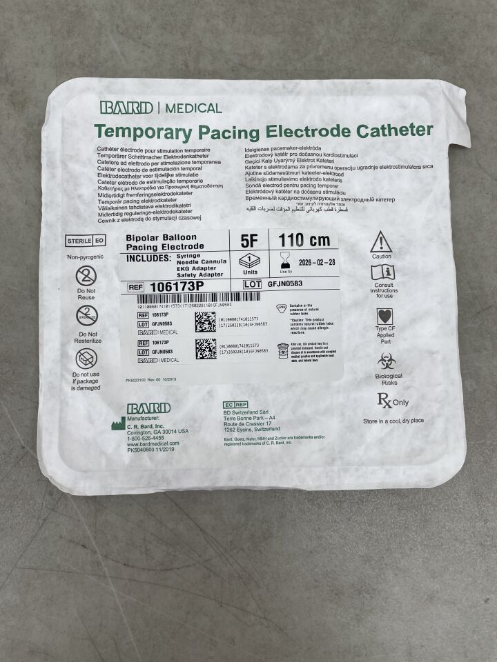 106173P - BARD - Catéter de electrodo de marcapasos temporal, balón bipolar, 5 F x 110 cm, (unidad) - (Fecha de caducidad: 28/02/2026)