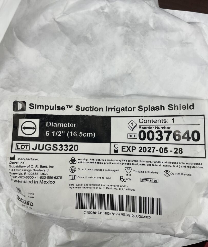 37640 - BARD - Protector contra salpicaduras para irrigador de succión Simpulse, 6 1/2" de diámetro (unidad) - (Fecha de vencimiento: 28/05/2027)