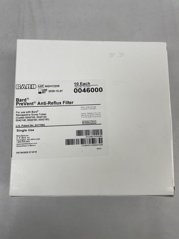 46000 - BARD - Filtro antirreflujo Revent para sonda nasogástrica (NG), (Caja/10) - (Fecha de caducidad: 31/10/2028)
