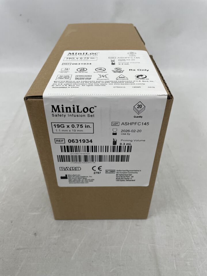 631934 - BARD - Equipo de infusión de seguridad Miniloc de 19 g x 0,75 pulgadas (caja de 20) - (Fecha de caducidad: 20/02/2026)