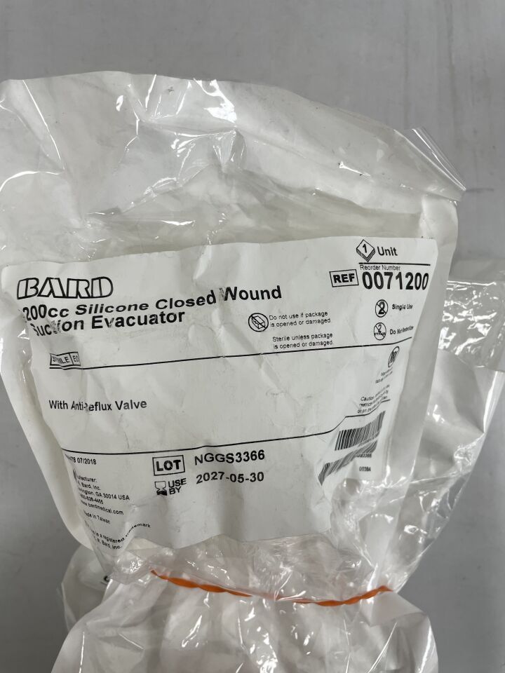 71200 - BARD - Evacuador de succión de heridas cerradas de silicona, 200 cc, con válvula antirreflujo, (unidad) - (Fecha de vencimiento: 30/05/2027)