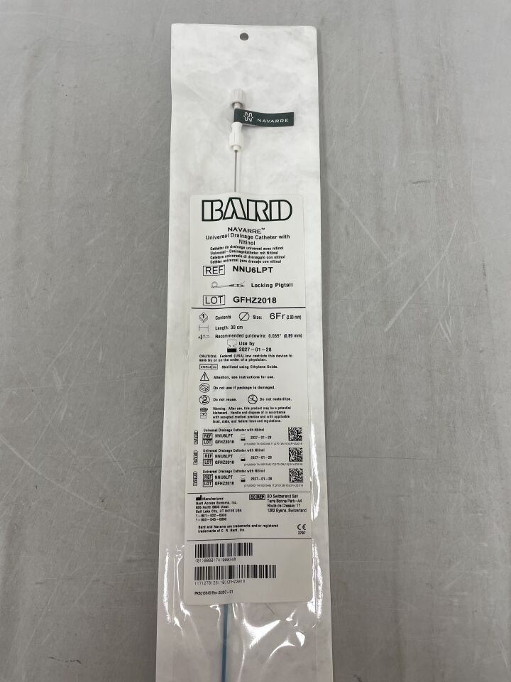 NNU6LPT - BARD - Catéter de drenaje universal Navarre con nitinol, conector flexible de bloqueo, 6 F x 30 cm, (unidad) - (Fecha de caducidad: 28/01/2027)