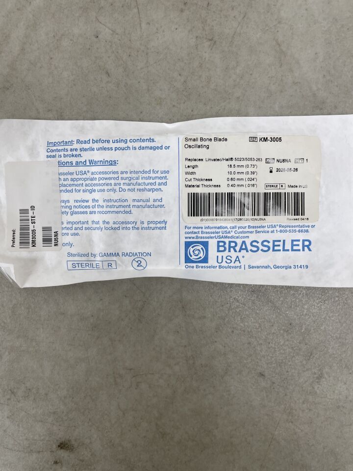 KM-3005 - BRASSELER - Saw Blade, Oscillating, Sterile, 18"x10"x .44 mm, (EA) - ( Expiry Date: 2026-05-26 )