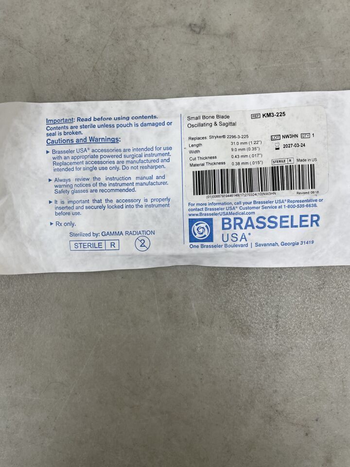 KM3-225 - BRASSELER - Hoja de hueso pequeña, oscilante y sagital, 1,22 pulgadas (unidad) - (Fecha de vencimiento: 24/03/2027)
