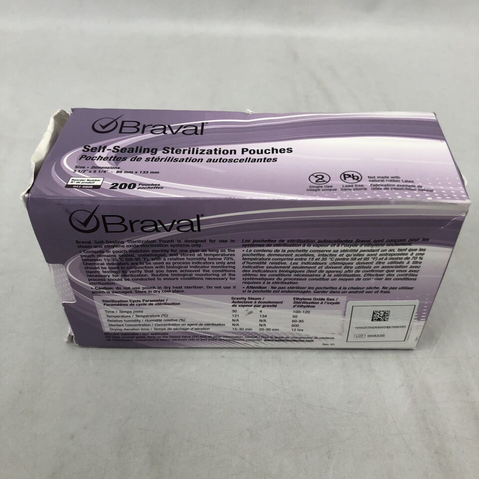 043-6808 - BRAVAL - Bolsas de esterilización autosellantes, 89 mm x 133 mm, (Caja/200) - (Fecha de caducidad: 01/01/2099)