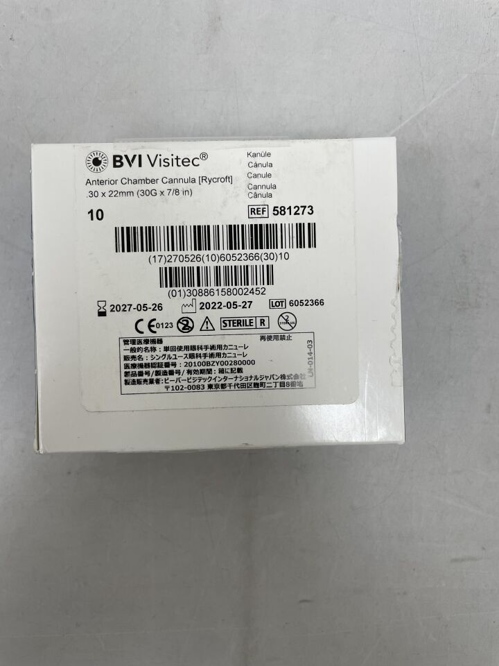 581273 - BVI - Anterior Chamber Cannula (Rycroft) 30G x 22mm, (BX/10) - ( Expiry Date: 2027-05-26 )