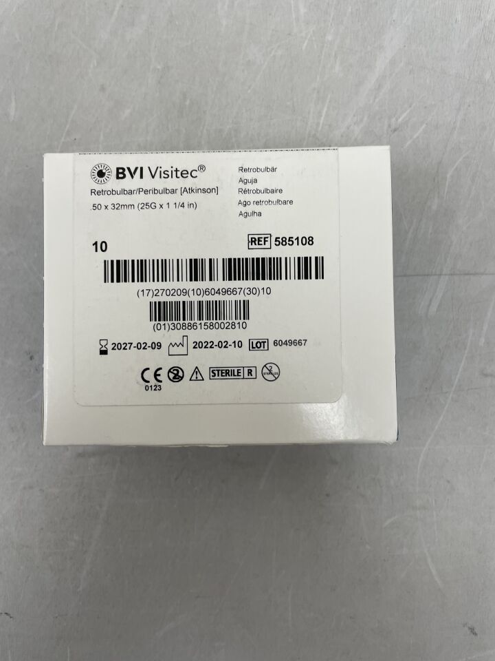 585108 - BVI - Retrobulbar/Peribulbar Needle, 25G x 1-1/4 in, (BX/10) - ( Expiry Date: 2027-02-09 )