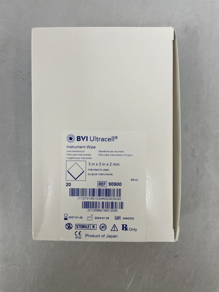 90900 - BVI - Toallita para instrumentos Ultracell, 3 pulgadas x 3 pulgadas x 2 mm, (caja de 20) - (Fecha de caducidad: 25/01/2027)