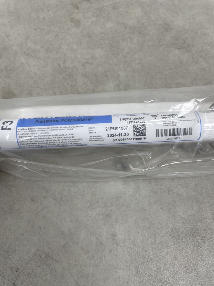 0520165A - FRESENIUS MEDICAL - Polysulfone Hemoflow Capillary Dialyzer F3, (EA) - ( Expiry Date: 2024-11-30 )