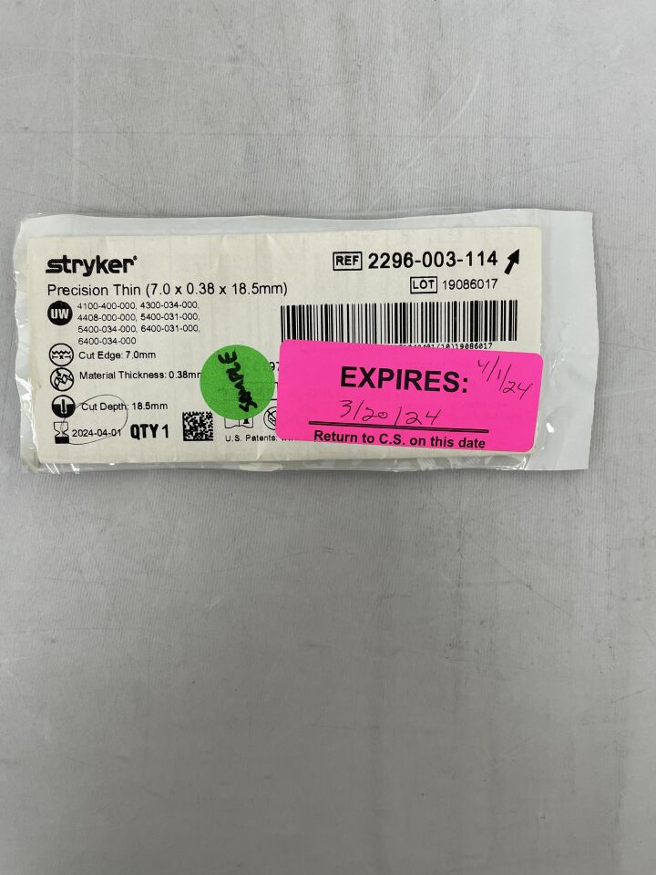 2296-003-114 - STRYKER - Precision Thin Blade, Medium, Narrow 7.0mm x 0.38mm x 18.5mm, (EA) - ( Expiry Date: 2024-05-01 )