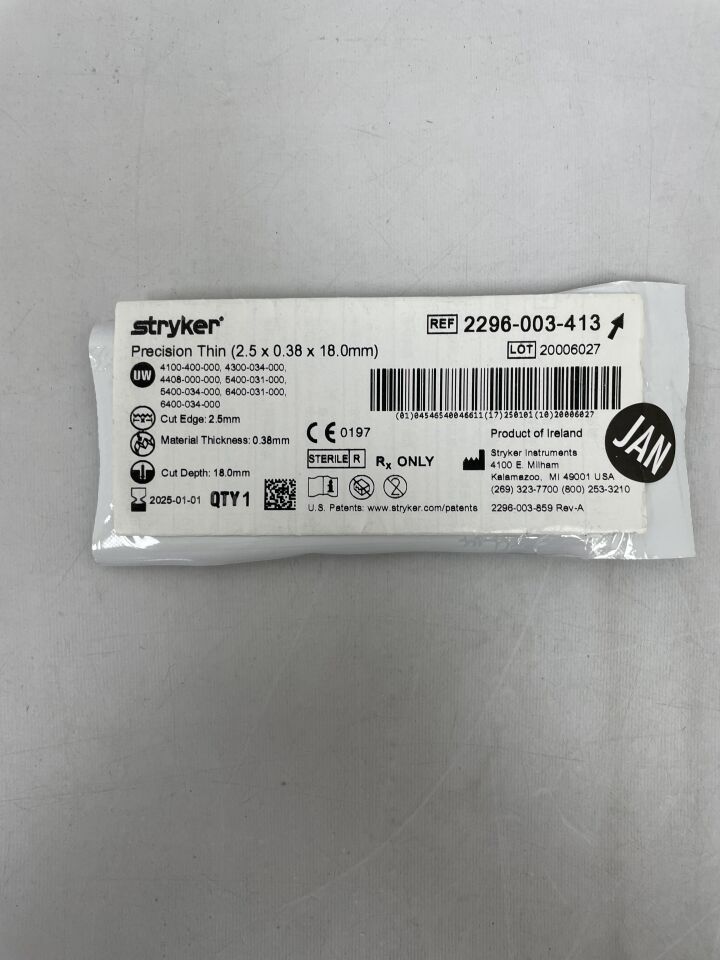 2296-003-413 - STRYKER - Precision Thin Blade, Short, Extra Narrow 2.5mm x 0.38mm x 18mm, (EA) - ( Expiry Date: 2024-06-01 )
