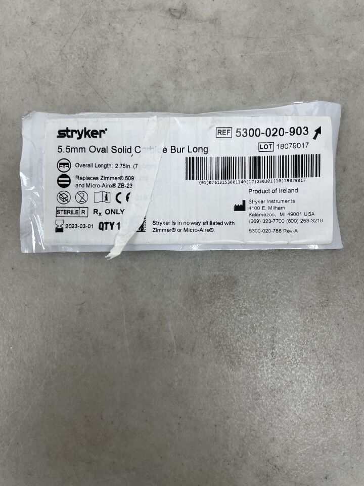 5300-020-903 - STRYKER - Fluted Solid Oval Micro Burr, 5.5 dia. x 9.9 mm Head Lengt, (EA) - ( Expiry Date: 2023-03-01 )
