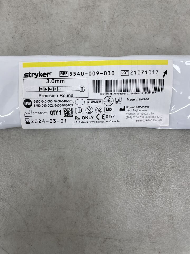 5540-009-030 - STRYKER - S2 Precision Round Bur, Two-Flutes 3.0mm, (EA) - ( Expiry Date: 2024-03-01 )