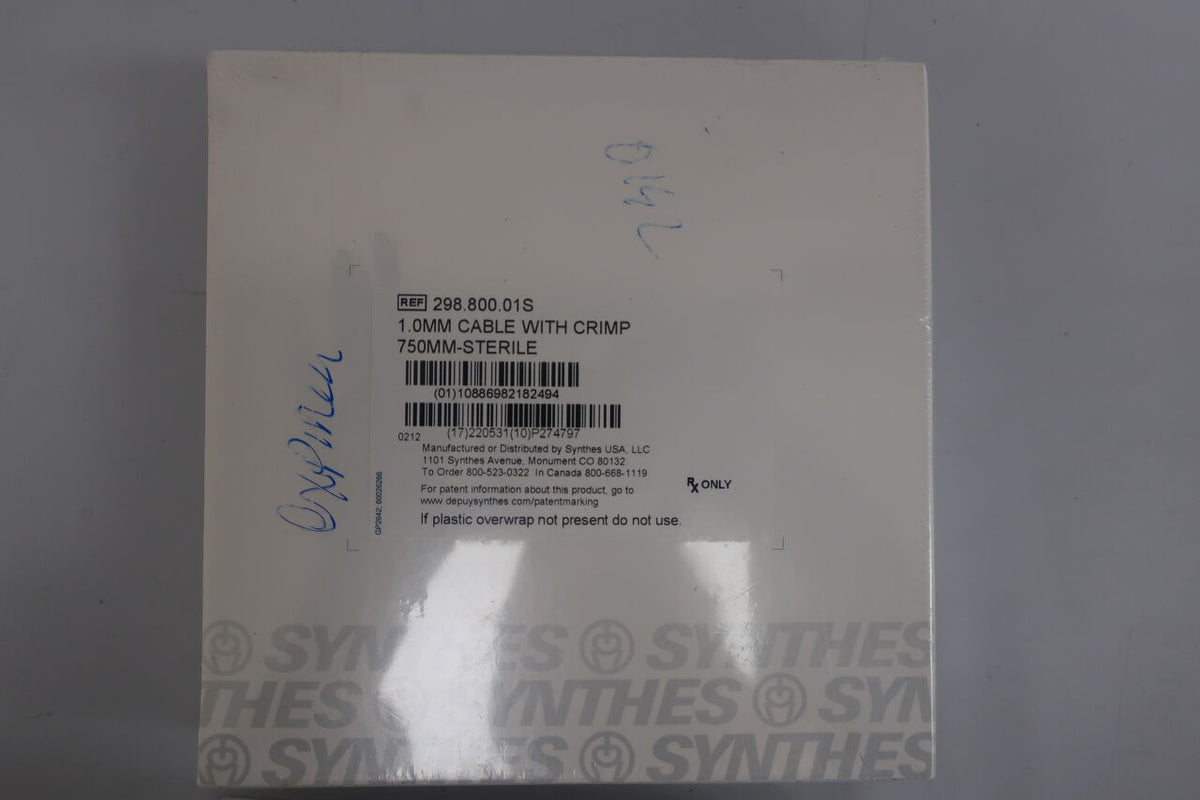 298.800.01S - SYNTHES - Stainless Steel Cable with Crimp, 1 dia. x 750 mm Length, Sterile, (BX/1)