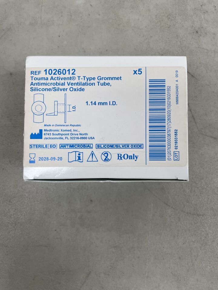1026012 - MEDTRONIC - Touma T-Type Grommet Ventilation Tube, Activent Silicone 1.14mm , ( BX/5 ) - ( Expiry Date : 2028-09-20 )