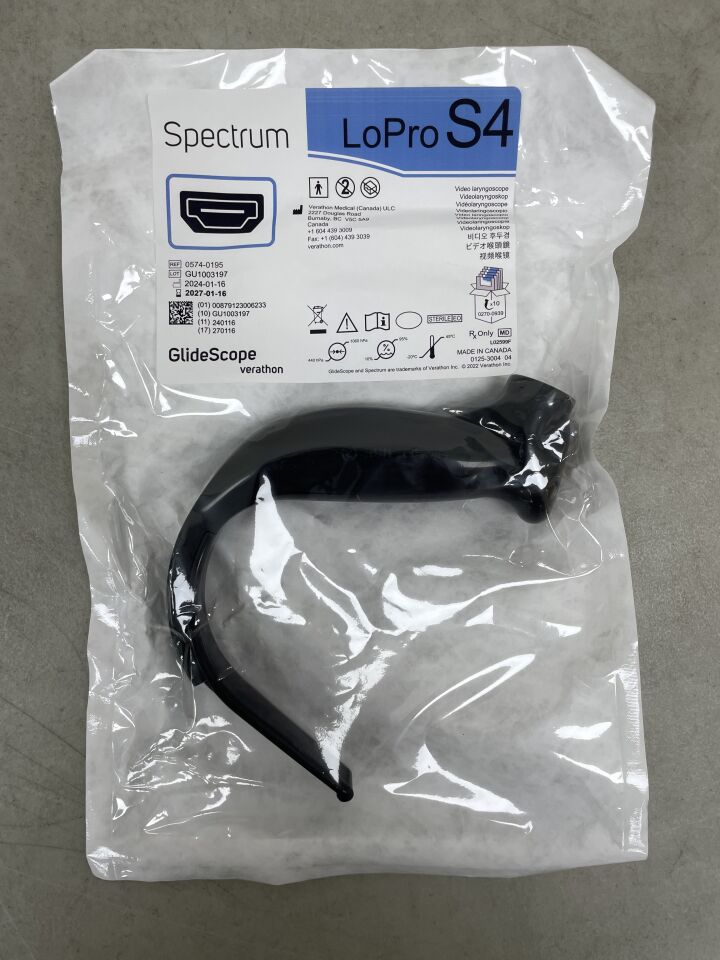 0574-0195 - VERATHON MEDICAL - GlideScope Spectrum Video Laryngoscope LoPro S4 (Hyperangle) , ( EA ) - ( Expiry Date : 2027-01-16 )