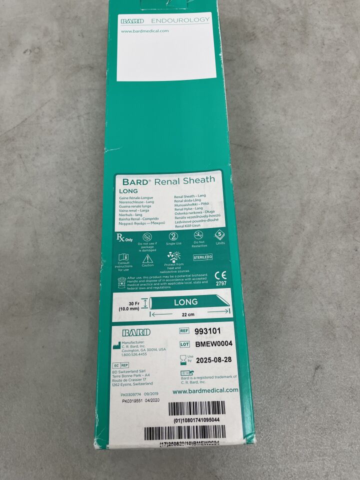 993101 - BARD - Renal Sheath, Long, 30Fr x 22cm, (BX/5) - ( Expiry Date: 2025-08-28 )