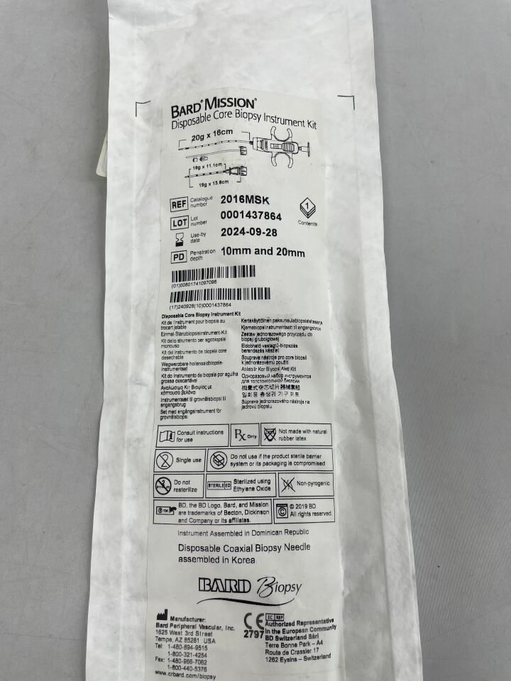 2016MSK - BARD - Mission Core Biopsy Instrument Kit, 20Gx16cm, () - ( Expiry Date: 2025-10-28 )