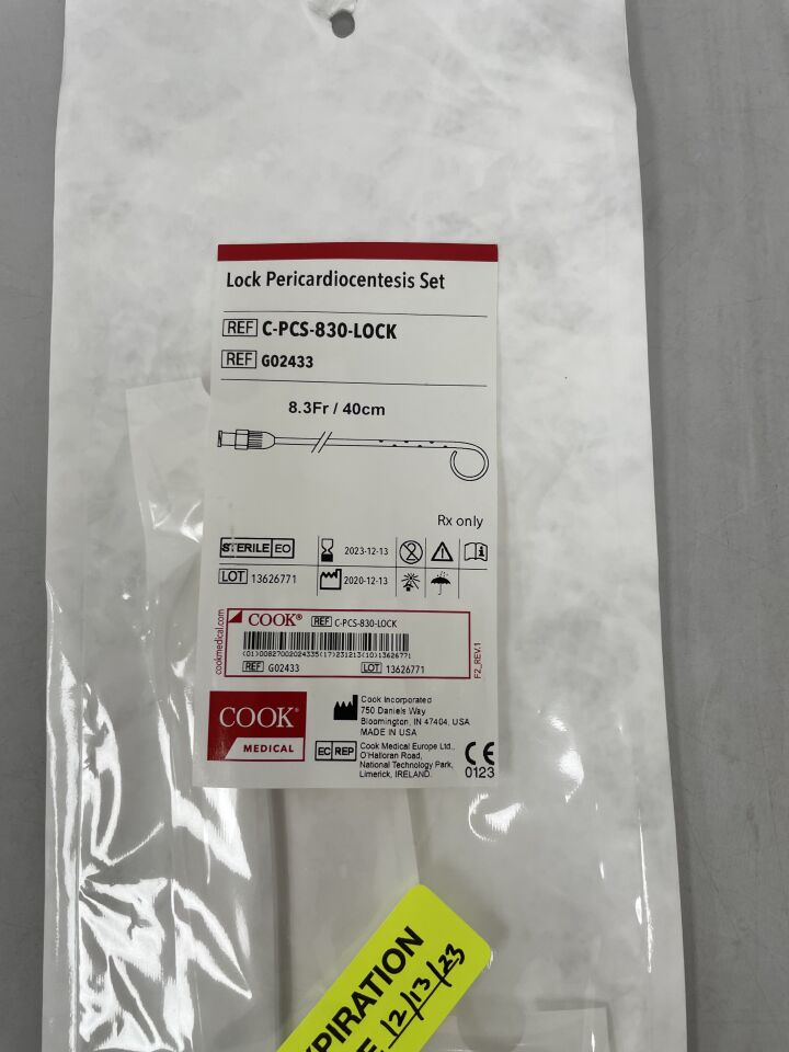 G02433 - COOK - Lock Pericardiocentesis Set 8.3F 40cm, (EA) - ( Expiry Date: 2022-10-01 )