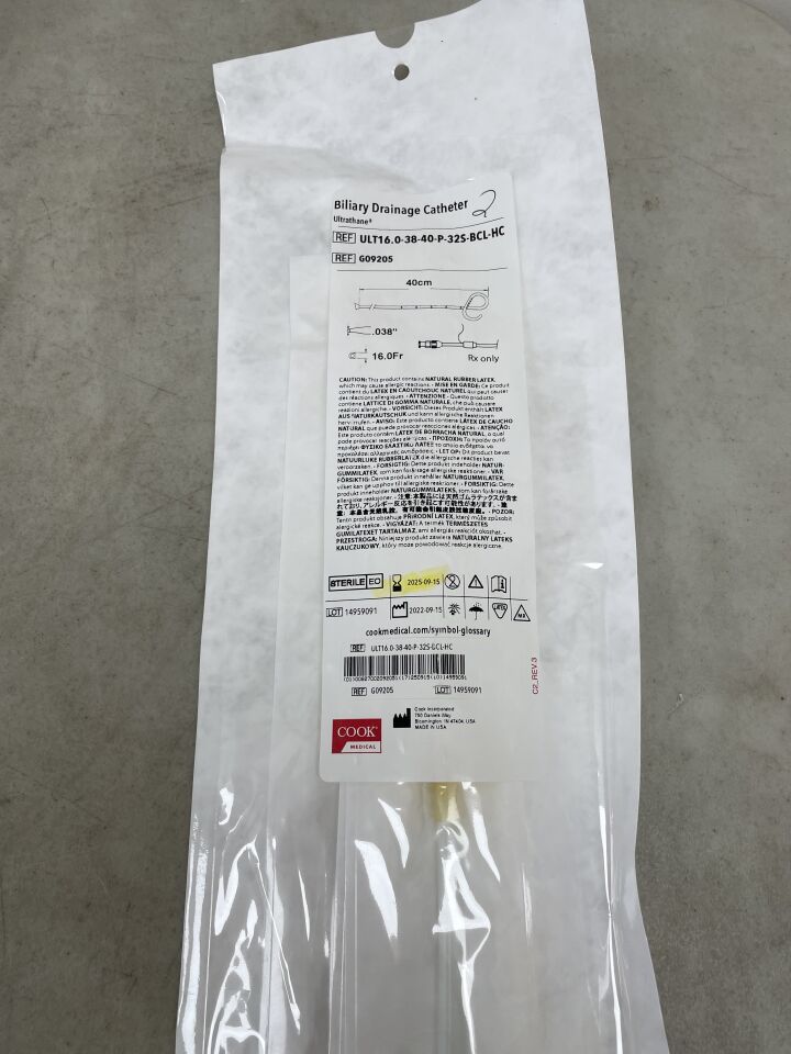 G09205 - COOK - Ultrathane Cook-Cope Locking Loop Biliary Drainage Catheter, 16 Fr Size, 40 cm Length, (EA) - ( Expiry Date: 2025-09-15 )