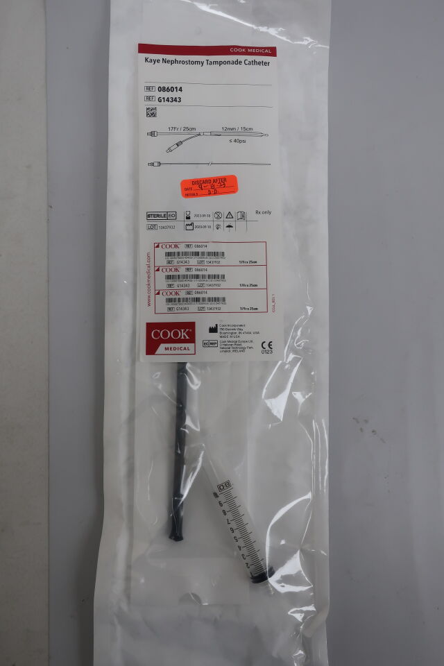 G14343 - COOK - Kaye Nephrostomy Tamponade Balloon Catheter, 14 Fr Size x 25 cm Length, (EA) - ( Expiry Date: 2025-08-09 )