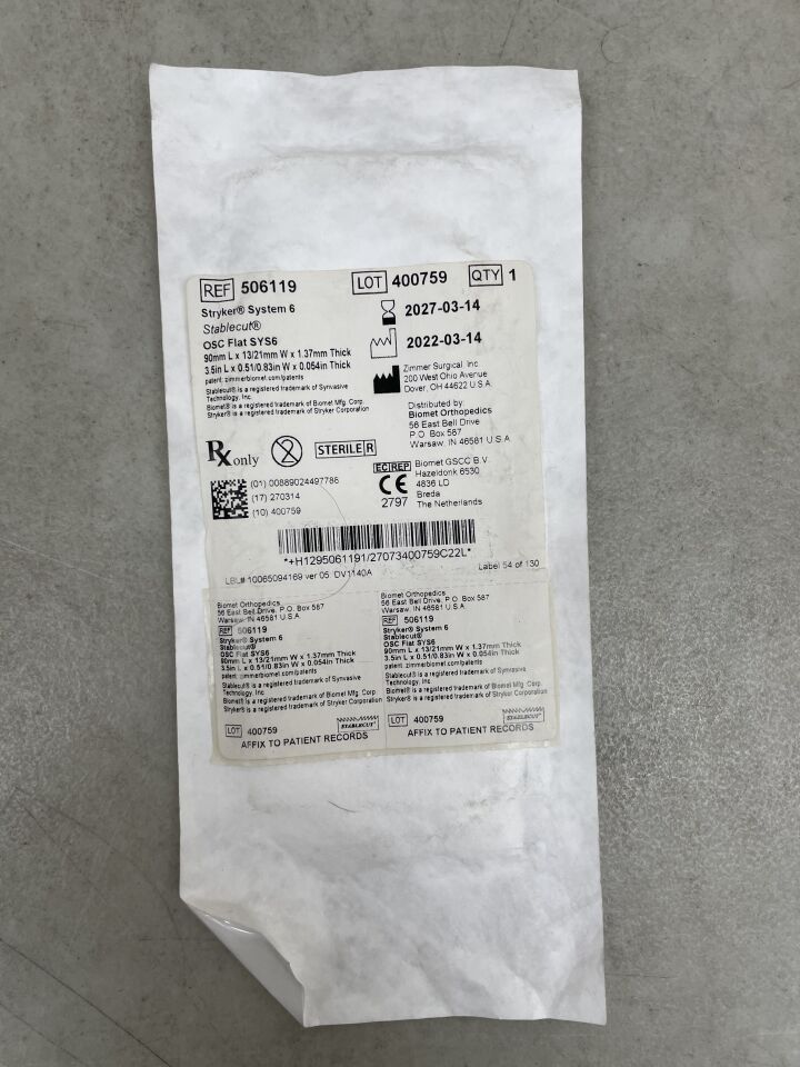 506119 - BIOMET - Stablecut for STRYKER System 6, Osc. Flat, 90 x 13/21mm, (EA) - ( Expiry Date: 2027-03-14 )