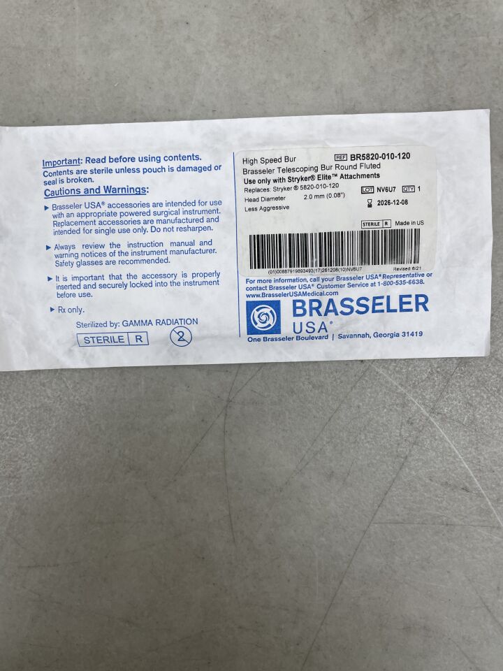 BR5820-010-120 - BRASSELER - Round Fluted Burr, 2 mm Head Diameter, Soft Touch, (EA) - ( Expiry Date: 2026-12-08 )