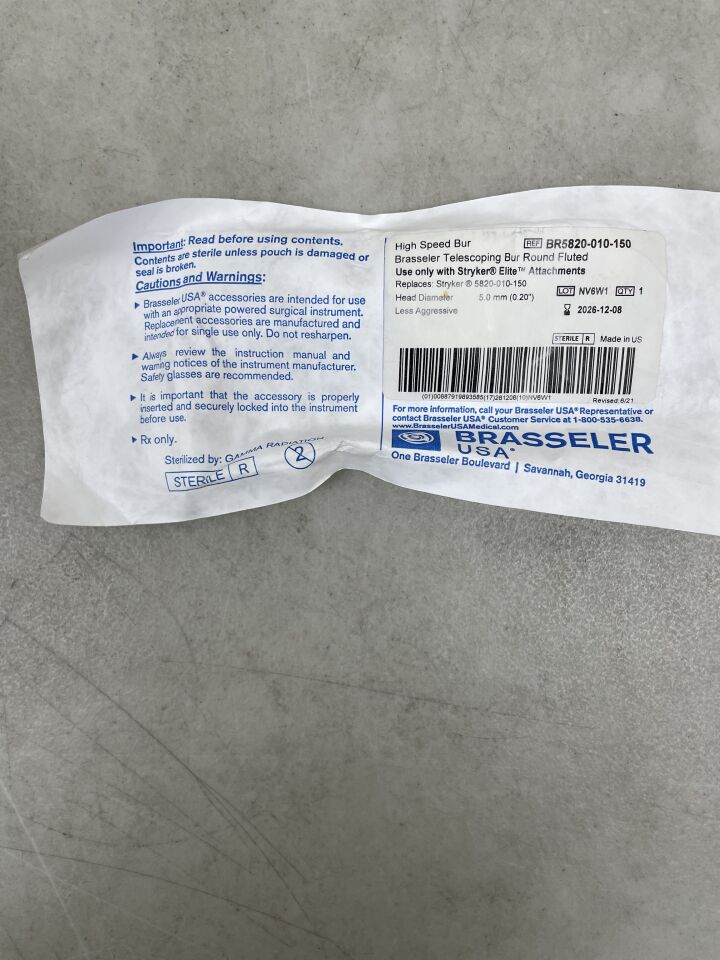 BR5820-010-150 - BRASSELER - Round Fluted Burr, 5 mm Head Diameter, Soft Touch, (EA) - ( Expiry Date: 2026-12-08 )