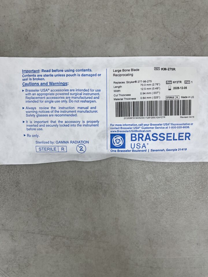 KM-275R - BRASSELER - Large Bone Blade Reciprocating, 70 x 12.5mm, (EA) - ( Expiry Date: 2028-12-05 )