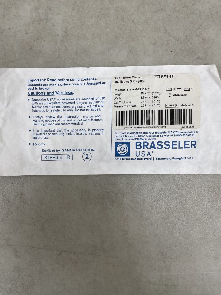 KM3-51 - BRASSELER - Hoja de sierra para huesos pequeños, 18,5 x 6,5 mm, (unidad) - (Fecha de caducidad: 22/03/2026)