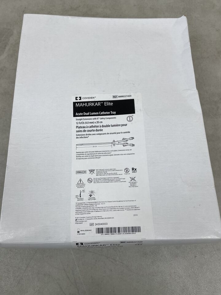 8888221420 - COVIDIEN - Mahurkar ELITE 12F 急性雙腔導管 20cm,直型,PASS 托盤裝,(盒/1)-(有效期:2026-04-01)