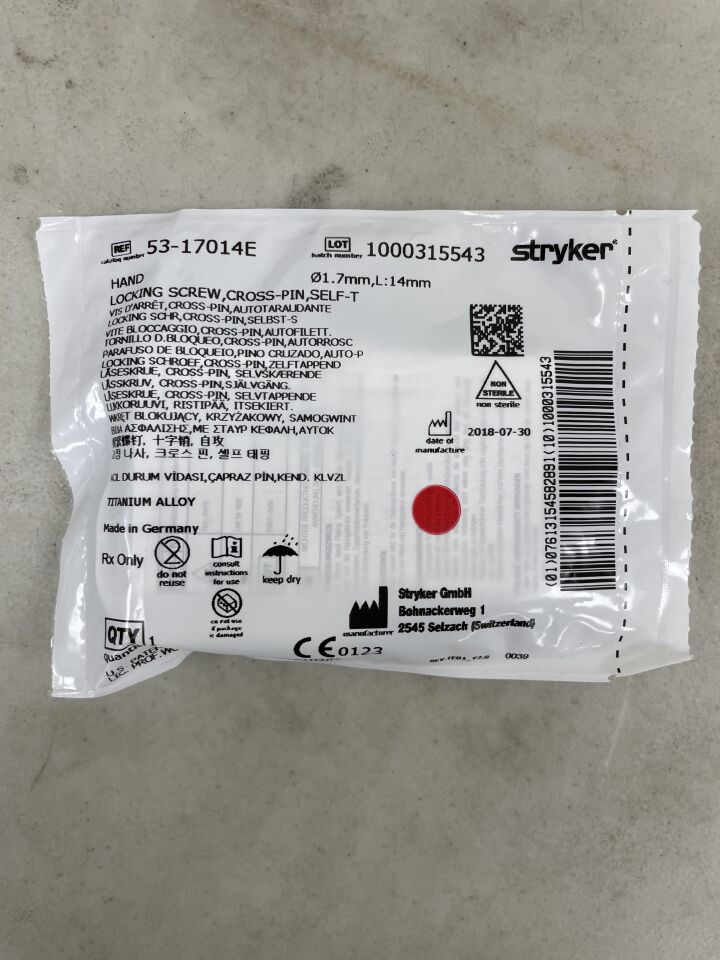 53-17014E - STRYKER - VariAx Self-Tapping Cross-Pin Locking Screw, 1.7 dia. x 14 mm Length , ( EA ) - ( Expiry Date : 2099-12-31 )