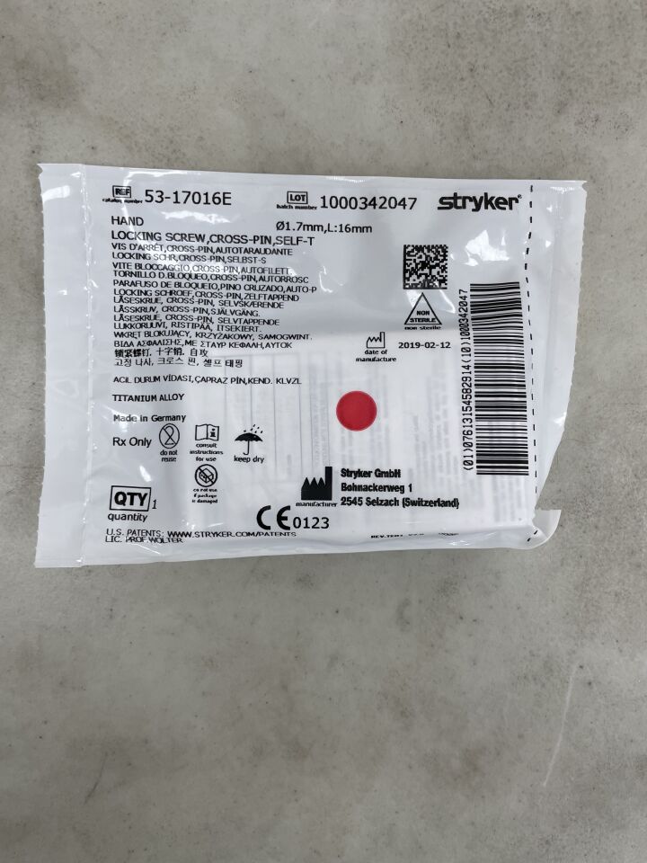 53-17016E - STRYKER - VariAx Self-Tapping Cross-Pin Locking Screw, 1.7 dia. x 16 mm Length , ( EA ) - ( Expiry Date : 2099-12-31 )