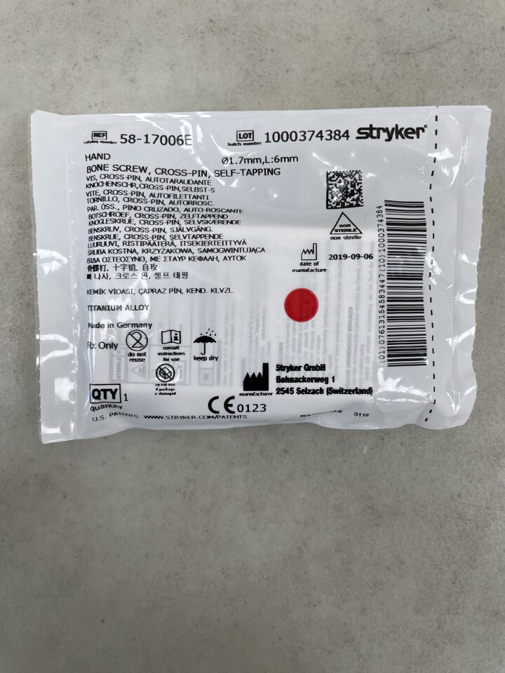 58-17006E - STRYKER - Cross-Pin Self-Tapping Bone Screw, 1.7 dia. x 6 mm Length , ( EA ) - ( Expiry Date : 2099-12-31 )