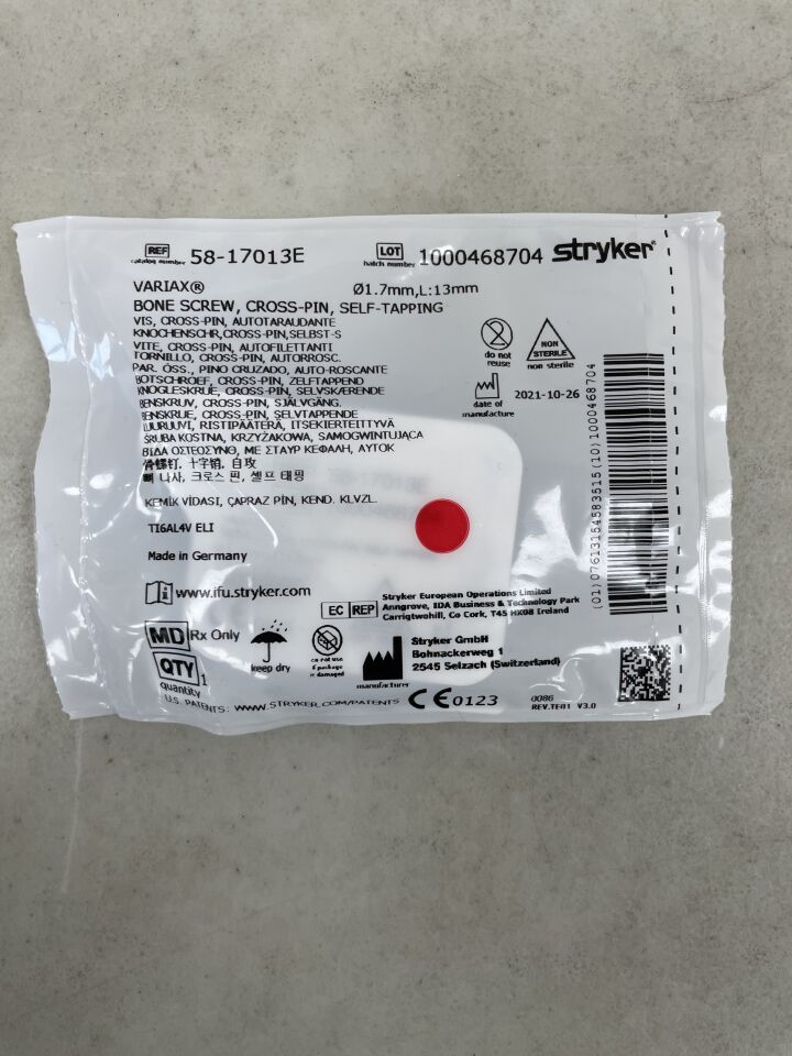 58-17013E - STRYKER - Titanium Self-Tapping Bone Screw, 1.7 dia. x 13 mm Length , ( EA ) - ( Expiry Date : 2099-12-31 )
