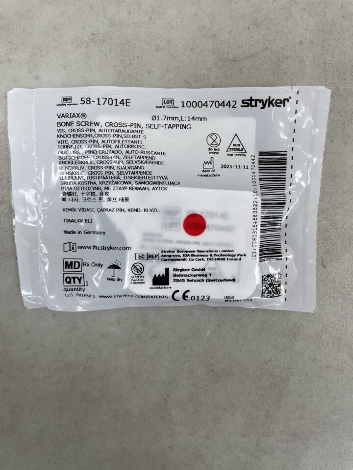 58-17014E - STRYKER - Titanium Self-Tapping Bone Screw, 1.7 dia. x 14 mm Length , ( EA ) - ( Expiry Date : 2099-12-31 )