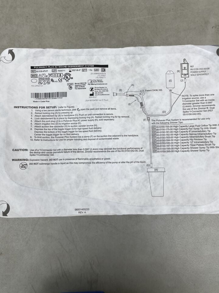 00-5150-476-01 - ZIMMER - PulsaVac Plus AC Fan Spray Kit, ( EA ) - ( Fecha de vencimiento : 2027-06-27 )