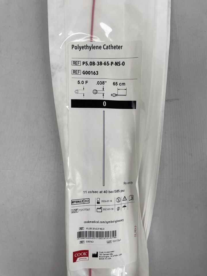 G00163 - COOK - Catéter de polietileno, 5 fr, 0,038" x 65 cm, (unidad) - (Fecha de caducidad: 18/01/2026)