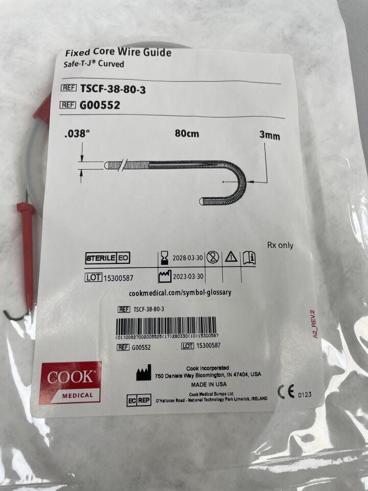 G00552 - COOK - Guía de alambre de núcleo fijo, punta de seguridad TJ: 0,038" x 80 cm, (unidad) - (Fecha de caducidad: 30/03/2028)