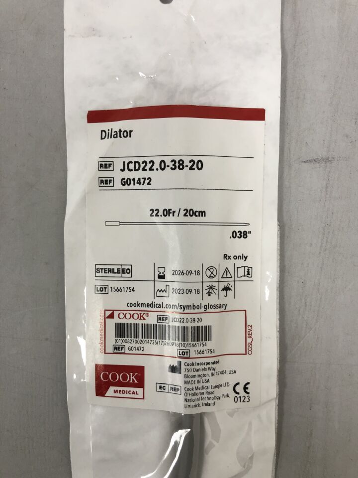 G01472 - COOK - Dilator, 22.0Fr/20cm, 0.038", (EA) - ( Expiry Date: 2026-09-18 )