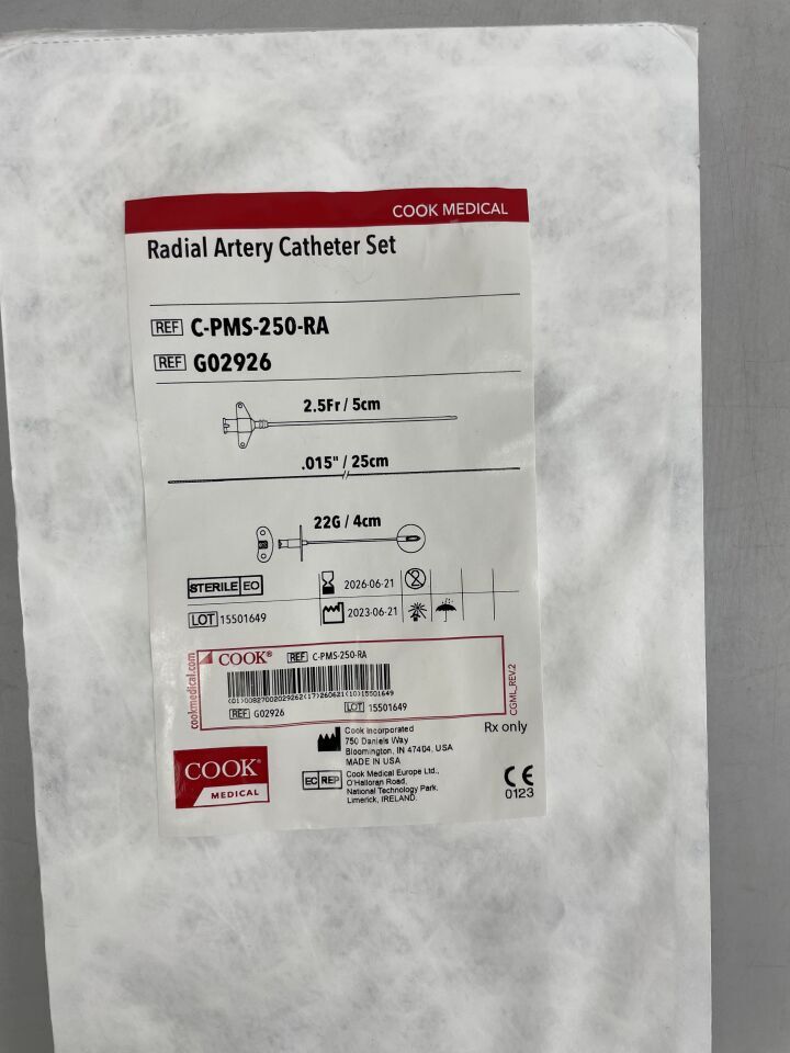 G02926 - COOK - Radial Artery Catheter Set, 2.5F x 5cm, (EA) - ( Expiry Date: 2026-06-21 )