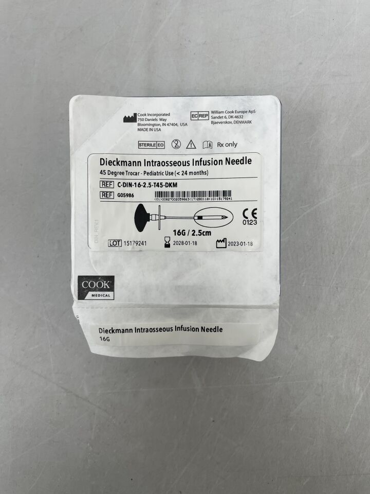 G05986 - COOK - Dieckmann Intraosseous Infusion Needle, 45° Trocar, 16G x 2cm, (EA) - ( Expiry Date: 2028-01-18 )