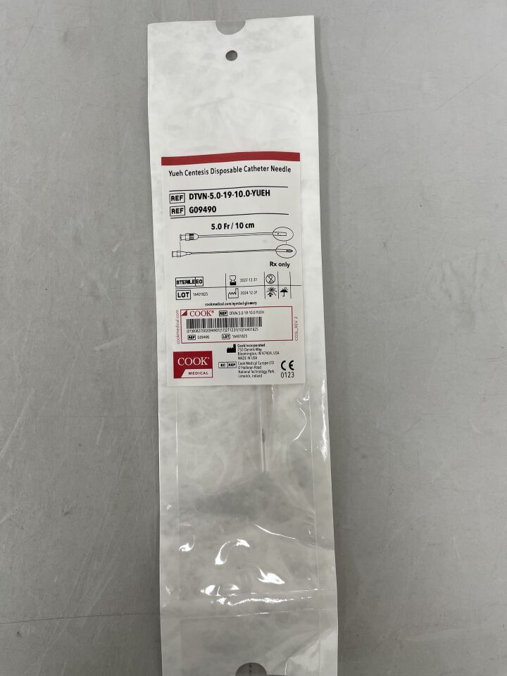 G09490 - COOK - Aguja de catéter desechable para centesis Yueh, 5,0 Fr, 10 cm (unidad) - (Fecha de caducidad: 31/12/2027)