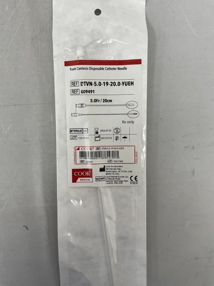 G09491 - COOK - Aguja de catéter desechable para centesis Yueh - DTVN-5.0-19-20.0-YUEH - 5 Fr x 20 cm, (unidad) - (Fecha de caducidad: 03/07/2026)