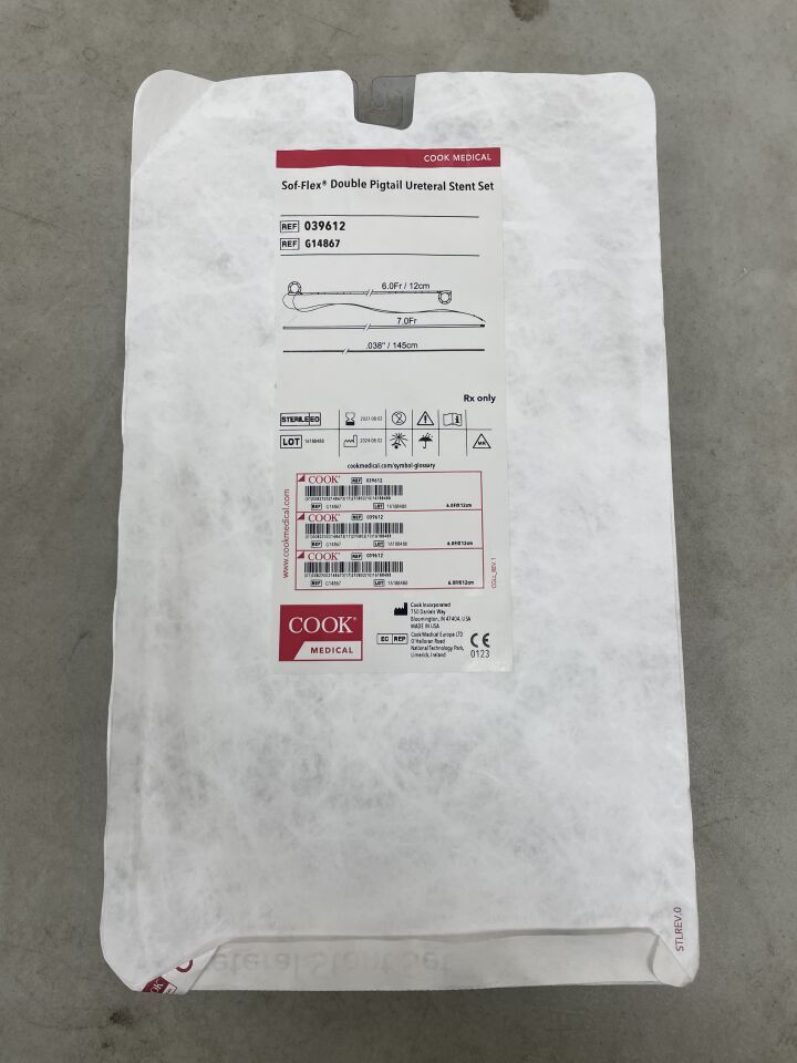 G14867 - COOK - Sof-Flex 雙豬尾輸尿管支架套裝,較小尺寸帶繫繩 6F x 12mm,(EA)-(有效期至:2027-08-02)