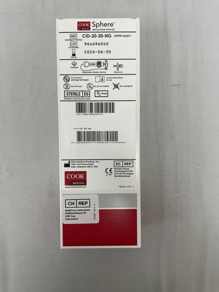 G25571 - COOK - Sphere Inflation Device 20ml / 30atm, (BX/1) - ( Expiry Date: 2026-06-30 )